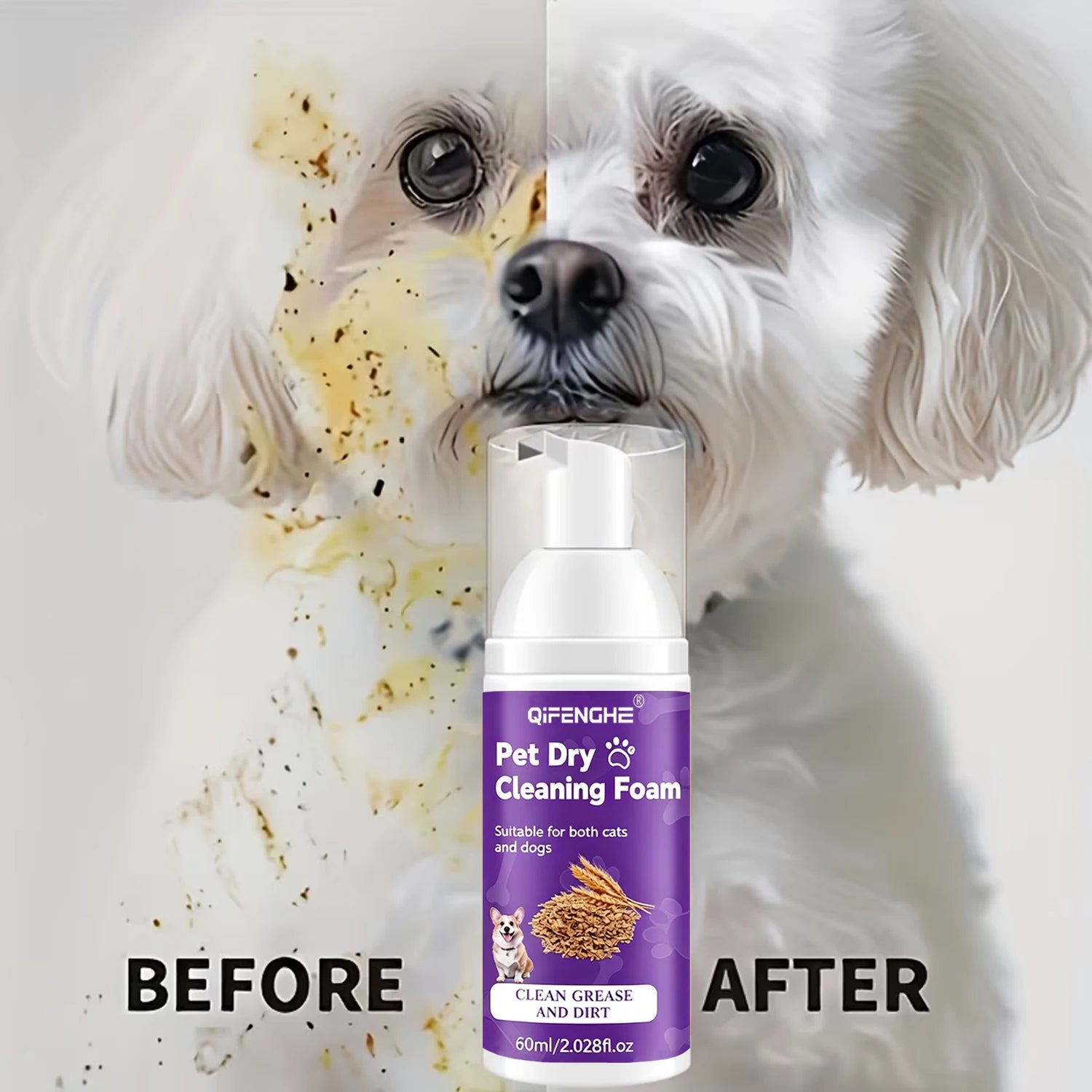 Shampoing Sec pour Chiens et Chats - Mousse Sans Eau, Sans Rinçage, Désodorisant et Nettoyant pour Chiot et Chaton